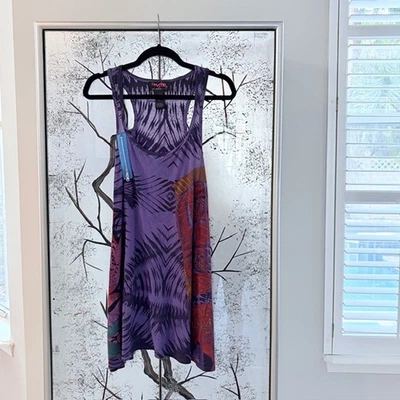 Vestido sin mangas personalizado Barcelona para mujer mediano vintage Y2K años 90 estampado púrpura colorido Foto 1 de 4