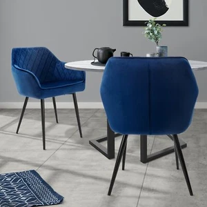 Juego de 2 sillas de comedor de terciopelo azul oscuro para salón/oficina 80 cm - Imagen 1 de 7