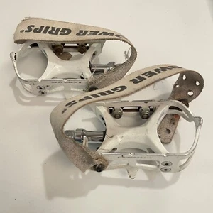 Suntour Superbe Pro Road Pedals Vintage White Rare Power Grips 9/16 Flat - Picture 1 of 5