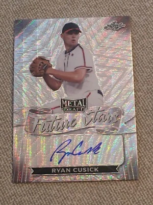 RYAN CUSICK 2021 Leaf Metal Future Stars Silver Wave AUTOGRAPH Atlanta BRAVES - Image 1 of 2