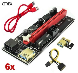 6x VER009S PCI-E Riser Card PCIe 1x to 16x USB 3.0 Data Cable for Bitcoin Mining - Picture 1 of 8