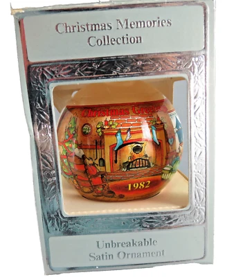 De Colección General Espuma Plásticos Adorno Navidad 1982 Bola de Satén con Escena de Hogar Foto 1 de 4