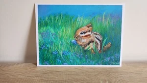 ORIGINAL Chipmunk Oil Pastel Painting CUTE ANIMAL PAINTING  OIL PASTEL ART  - Picture 1 of 2