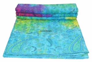 Indian Handmade Queen Cotton kantha Quilt Throw Blanket Tye Dye Bedspread Gudari - Picture 1 of 4