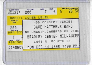 ⭐🦄 DAVE MATTHEWS BAND: talón de boleto 14 de diciembre de 1998 Bradley Center Milwaukee WI - Imagen 1 de 2