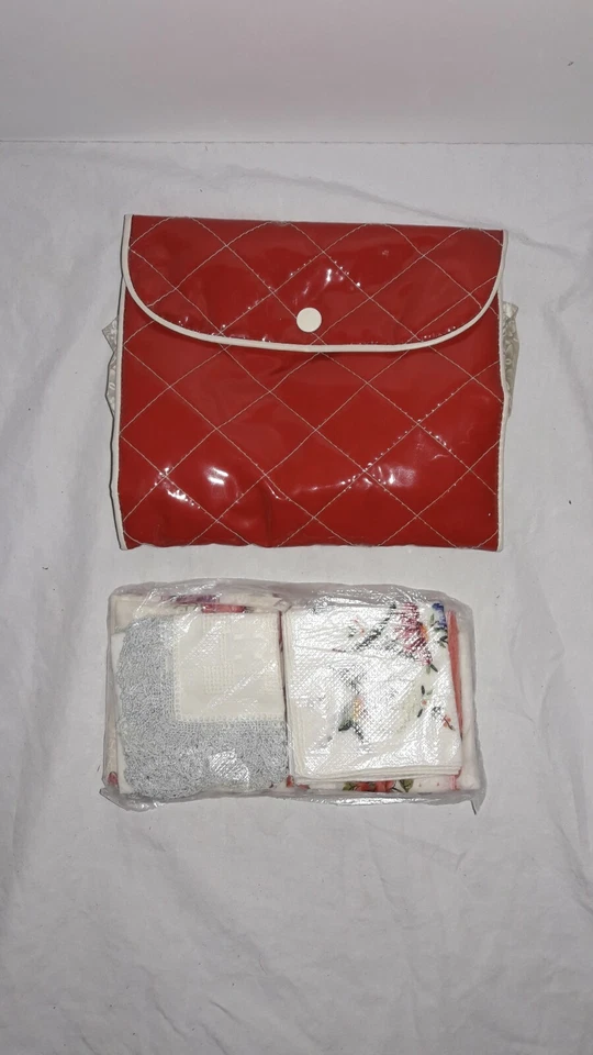 Lote de 8 lenços modernos do meio do século, motivo floral, com bolsa de vinil vermelha - Imagem 1 de 4