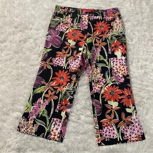 Lilly Pulitzer Girls Cropped Pants Size 12 Black Pink Floral Pockets Cotton - Picture 1 of 5
