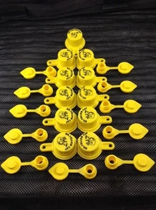 Cap/Vent Pack - 11 BLITZ Yellow Spout Caps & 11 Vents, 22pcs total, NEW - 900302 - Picture 1 of 12