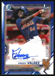 2021 Bowman Chrome Prospect Autographs Blue Refractors #CPAFV Freddy Valdez /150