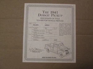 Danbury Mint Paperwork 1941 Dodge Pickup - Picture 1 of 2