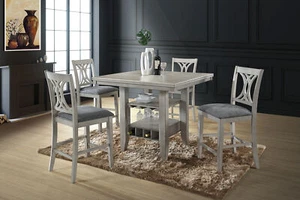 Kings Brand - 5 Piece Counter Height Dining Set, Table & Chairs, Wash White - Picture 1 of 8