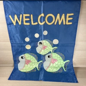 Willkommen Fisch Pastell Flagge 40"" x 28"" See Strand Haus Vintage Ozean nautisch - Bild 1 von 14