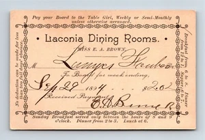 1894 Laconia Dining Rooms Boarding Card New Hampshire Payment Received - Picture 1 of 2