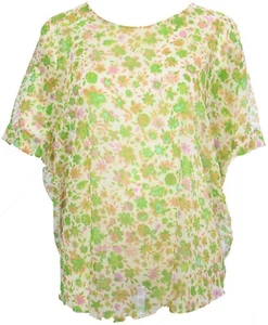 Grün rosa Blumenmuster Lagenlook gefüttertes Chiffon Tunika Top Einheitsgröße Damen Übergröße - Bild 1 von 2