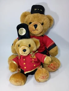 2 x FAO SCHWARZ Toy Soldier Plush Teddy Bears Uniform Red 9", 12”-Approx. - Picture 1 of 9