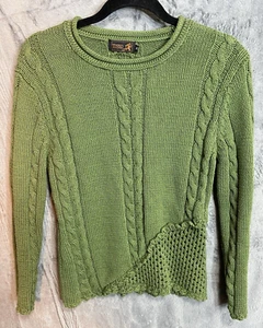 Vintage Tivoli Sweater Size Medium Ribbed Green Linen Fairy Forest Crew Neck 90s - Picture 1 of 6