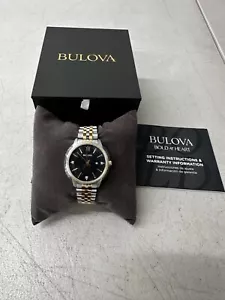 Bulova Women's Watch 98P198 Black Dial Diamond Quartz Two Tone Stainless Steel - Picture 1 of 4