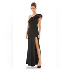 Mac Duggal One-shoulder Ruffled Long Dress with Side Split NWT size 6 black