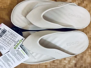 NEW Tan Crocs Platform Size Stucco Wedge Flip Flops Sandals 209410-160 Womens-8 - Picture 1 of 12
