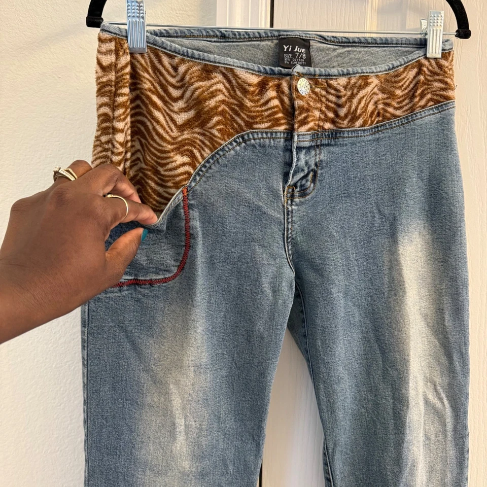 Vintage Dead stock asymmetrical Denim Zebra Print Brand- Yi Jue Y2K 90s - Image 1 of 4