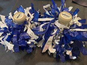 1 PAIR Blue White Silver Varsity Cheer Cheerleading Dance Pom Poms 6" Strands - Picture 1 of 2