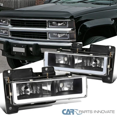 Fit 88-98 Chevy GMC C10 C/K Silverado Sierra Black Headlights Lamps+LED Tube Bar - Image 1 of 4