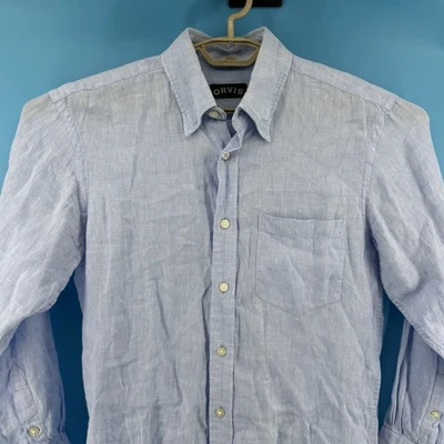 Orvis Shirt Mens Medium Blue 100% Linen Button Down Long Sleeve - Image 1 of 4