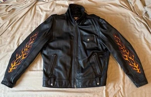 Chaqueta de cuero Harley Davidson Flame Ride motociclista sin llama - Imagen 1 de 14