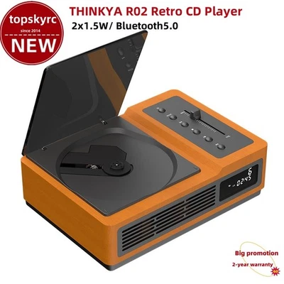 THINKYA Wood-color R02 Retro CD Player 2x1.5W FM Bluetooth5.0 Integrated Album - Image 1 of 4