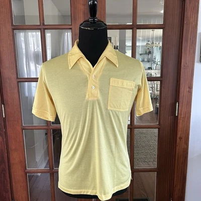 De colección. Años 70 Silcron By Damon Amarillo Abotonado Cuello Grande Poliéster Med. Camisa Foto 1 de 4