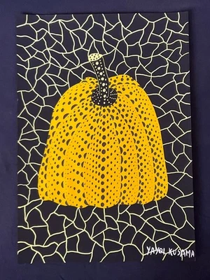 Yayoi Kusama drawing and painting on old paper signed stamped vintage - Image 1 of 3