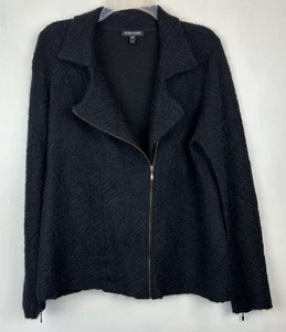 Eileen Fisher Pullover L schwarz Mohair Wollmischung Moto Jacke strukturiert Full Zip - Bild 1 von 11