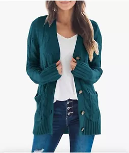New Merokettu Teal Acrylic Cardigan buttoned-up jacket - Picture 1 of 3