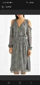 Michael Kors LEOPARD Print Cold Shoulder Dress medium 10 - 12 BLACK - Picture 1 of 7