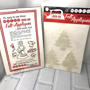 2 Vintage Walco Iron On Felt Appliqués White Christmas Trees MCM Craft - Picture 1 of 7