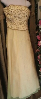 Alyce Evening Gown sz6 Stunni Dress Yellow Iridescent crystal Flowers Gown - Image 1 of 4