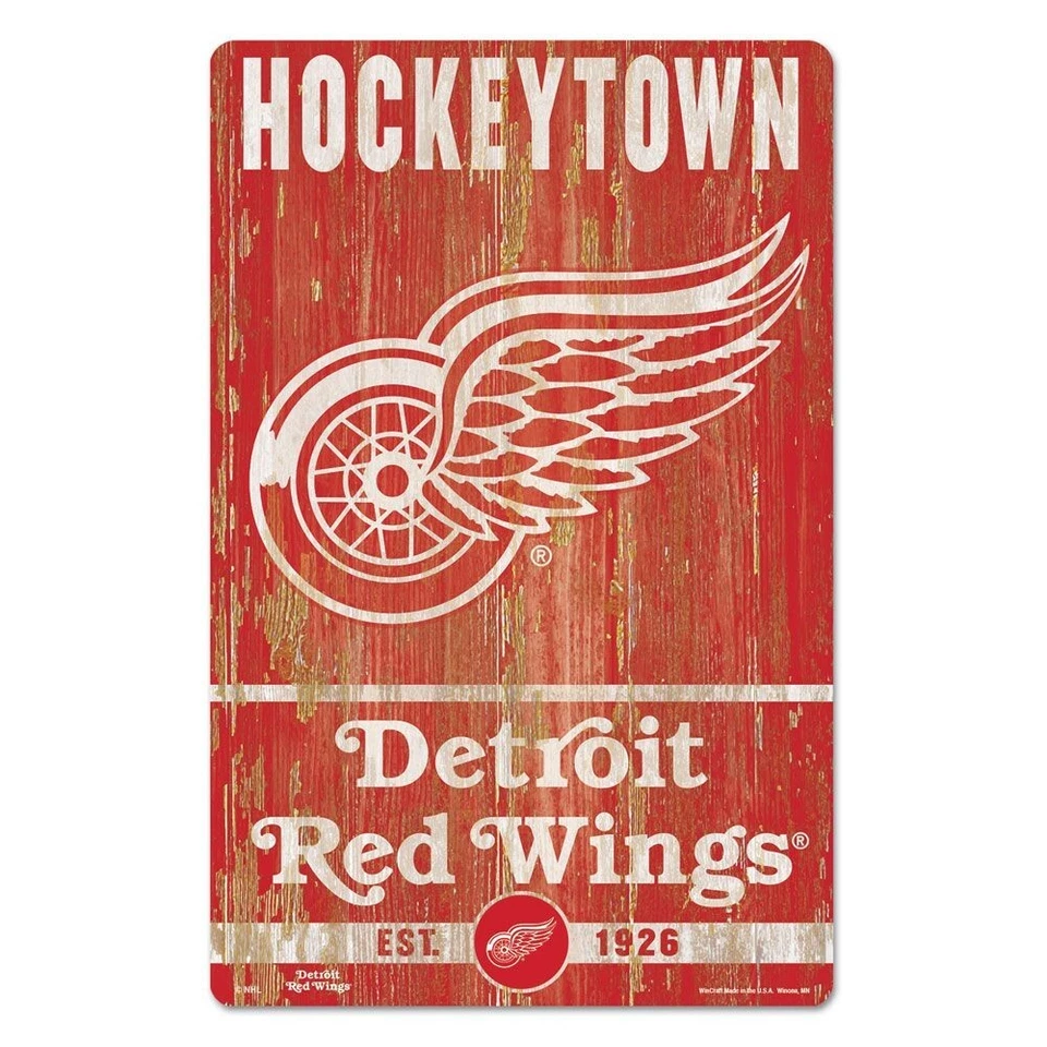 DETROIT RED WINGS HOCKEY TOWN WOOD SIGN 11"X17'' NEW WINCRAFT 👀 - Image 1 of 1