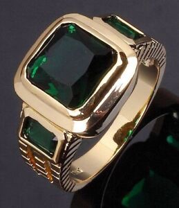 Jewelry Mens Size 13 Emerald Cut Emerald 18K Gold Filled Anniversary Ring Gift