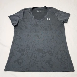Under Armour Women's Heatgear Dark Gray Pattern Shirt Size Large Short Sleeve - Picture 1 of 9
