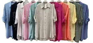 Ladies Italian Lagenlook Oversized Collared Shirt Sparkle Embellishment Detail. - Picture 1 of 15