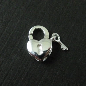 Sterling Silver Heart Lobster Clasp - Heart with Lock and Key Shape Clasp Charm - Picture 1 of 5