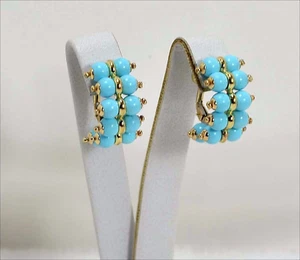 Pendientes De Oro Amarillo 18KT Con Pasta De Turquesa Modelo "Gusano" OGHT 0628 - Imagen 1 de 3