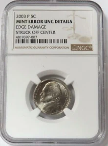 2003 US JEFFERSON NICKEL STRUCK 10% OFF CENTER MINT ERROR COIN - Picture 1 of 3