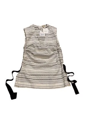 NWT “Alysi” Italian Bl/Wt cotton Vneck tunic, Adjustable Side Scrunching, S 42/8 - Image 1 of 4