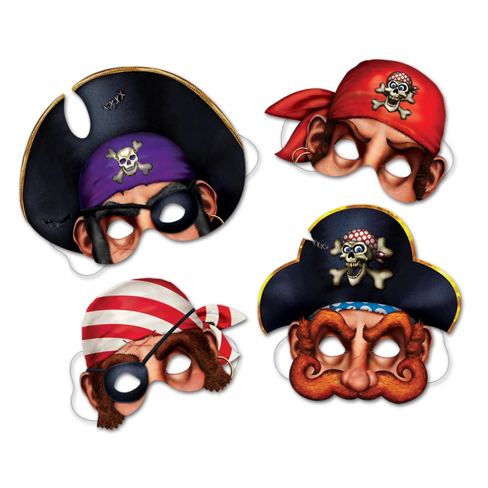 PIRATE CREW CARD PARTY MASKS - PACK 4 PARTY ACCESSORIES - Image 1 of 1