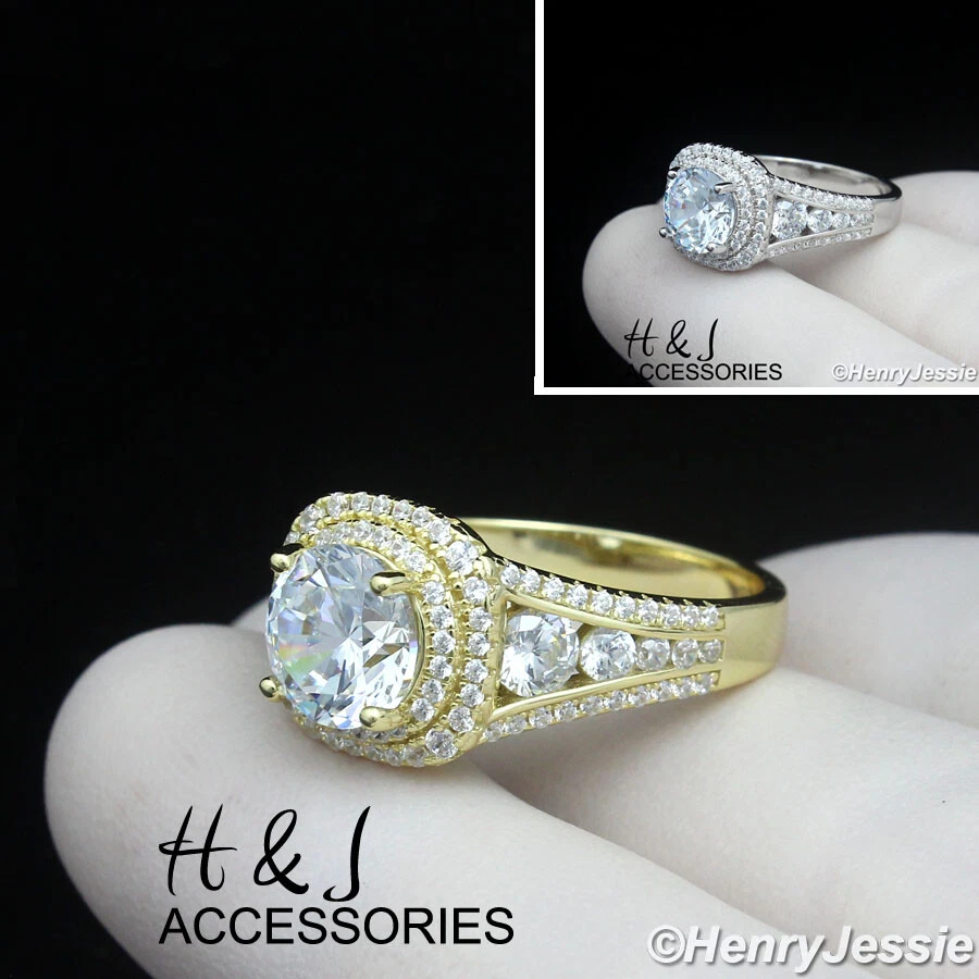 ANILLO DE COMPROMISO REDONDO MUJER PLATA ESTERLINA 925 CHAPADO EN ORO CIRCONITA HELADA/PLATA*ASR217 Foto 1 de 1