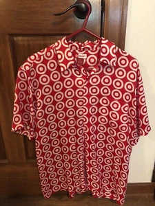 Target Stores Red & White 100% Silk Unisex Button Down Shirt Size M, 1990's - Picture 1 of 4