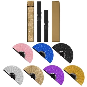 Folding Glitter Hand Fan Portable Lightweight for Parties Festivals and Events - Photo 1/44