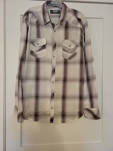 BKE Buckle Shirt Men's XL Plaid Tailored Fit Snap Button Western Grey Brown  - Picture 1 of 8