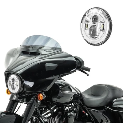 LED Scheinwerfer 7" kompatibel mit Harley mit E-Prüfzeichen DRL FS7 chr C-Ware - Bild 1 von 4